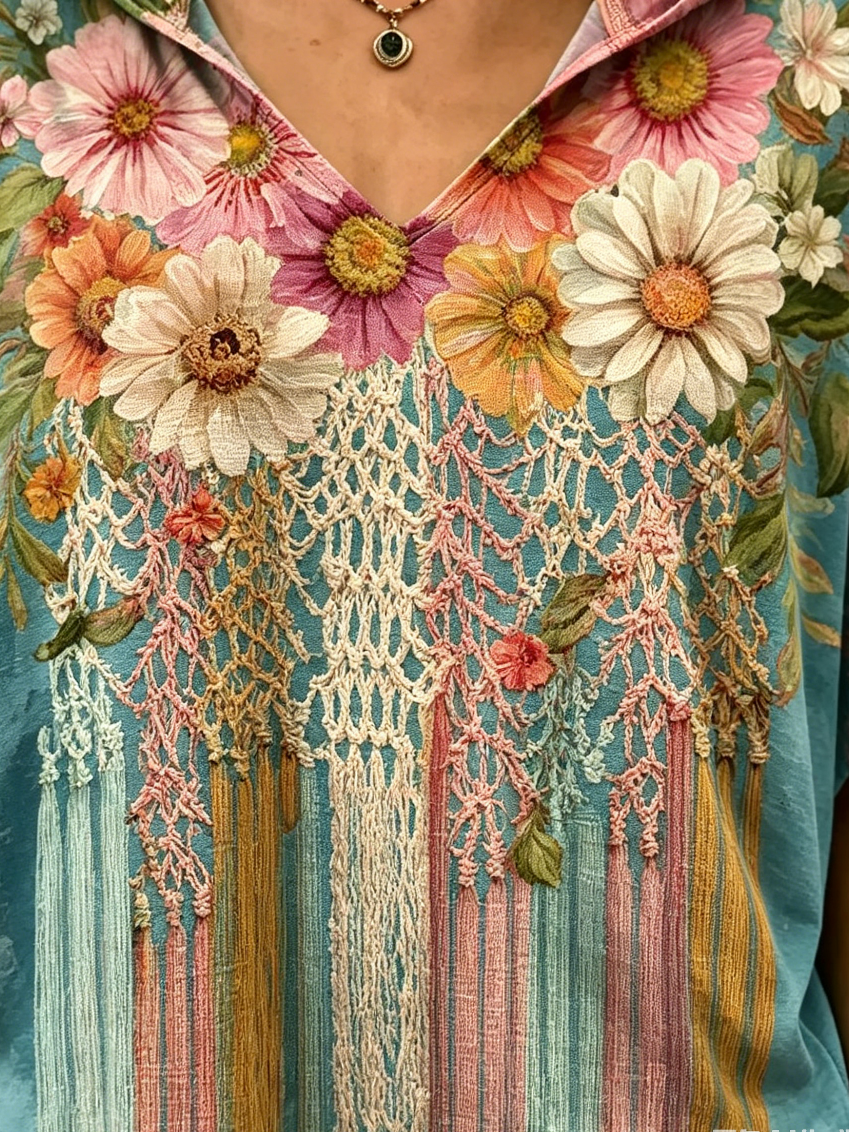 Women's Boho Floral & Macrame Print Cotton Hooded T-Shirt