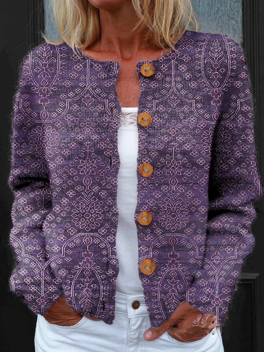 Women's Art Painting Purple Floral Vintage Print V-Neck Short Sleeve Dress