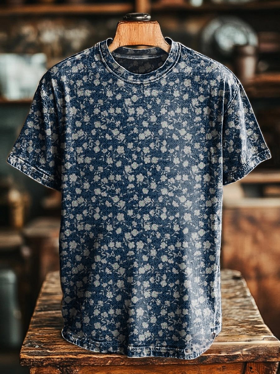 Women's Vintage Floral Art Print Casual Cotton And Linen Shirt