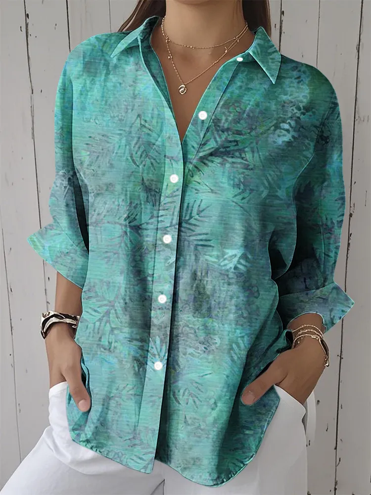 Women'S Pine Needle Printing Lapel Shirt