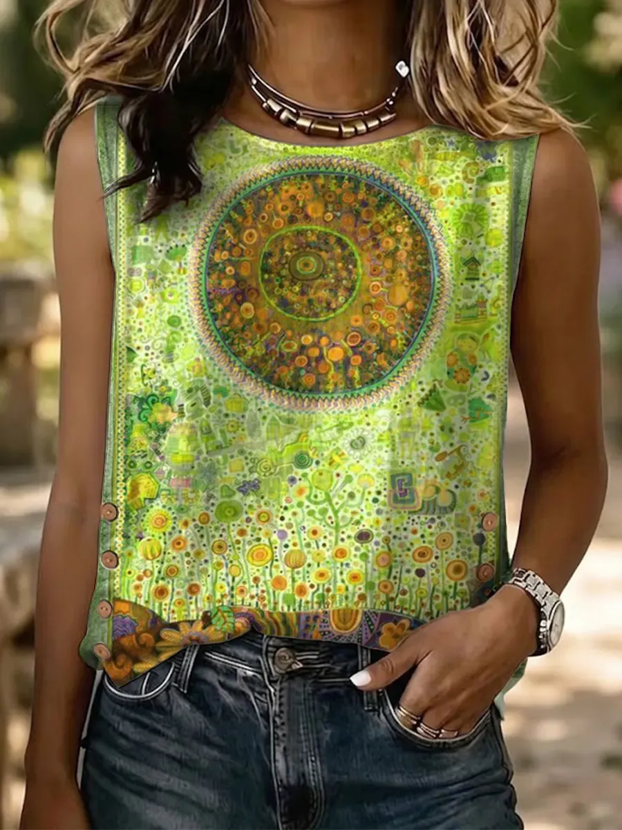 Ethnicity Abstract Geometry Pattern Women's Casual Button-down Tank Top