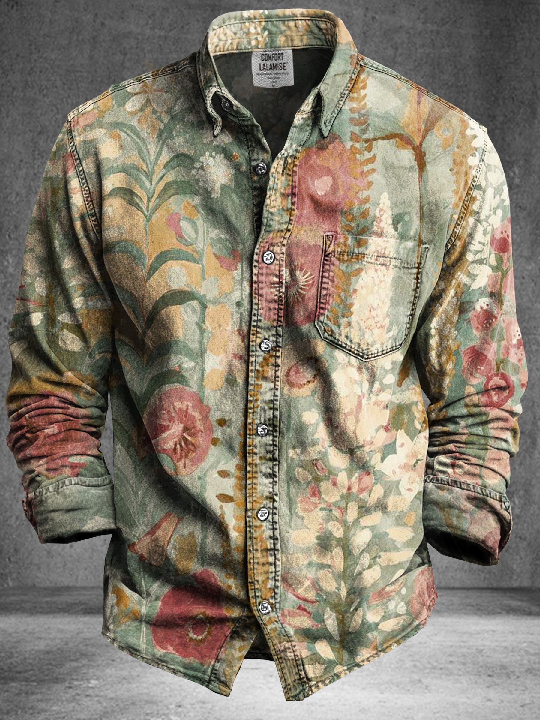 Vintage Abstract Ethnic Floral Totem Art Print 100% Cotton Long Sleeve