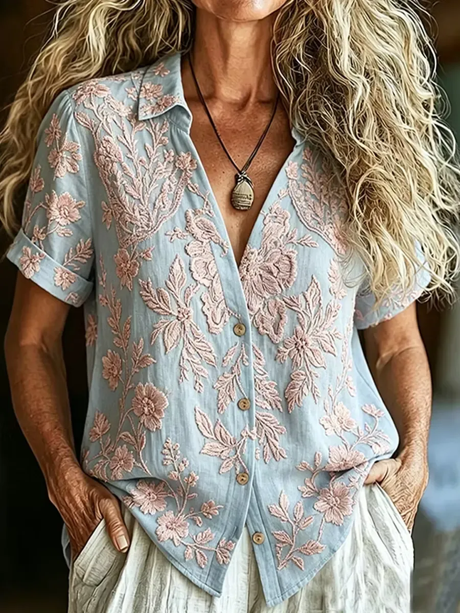 Women's Floral Print Button-Down Shirt