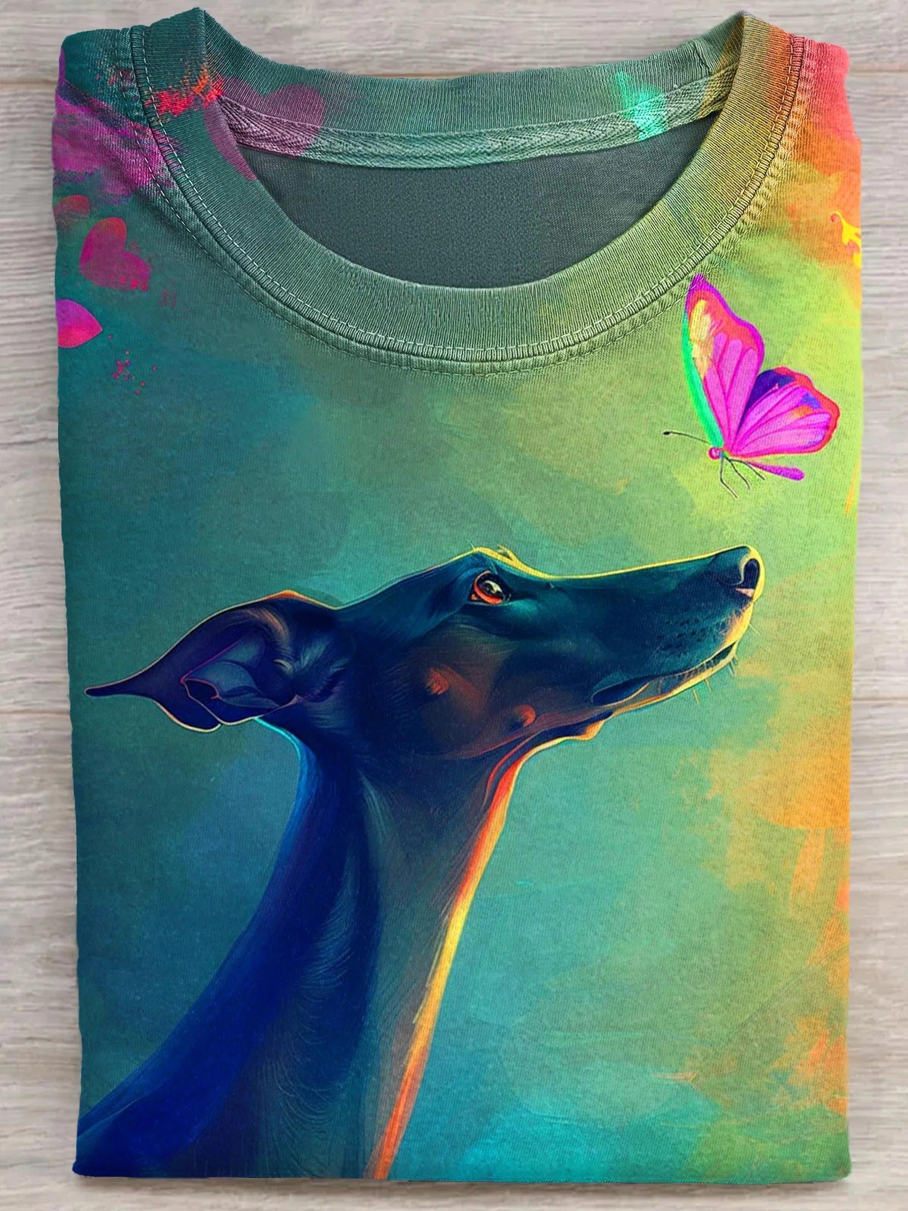 Dog Art Print Casual Short Sleeve T-shirt