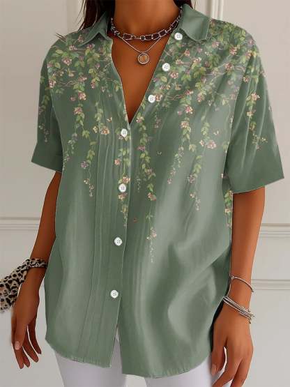 Women's Vintage Forest Art Art Print Lapel Shirt
