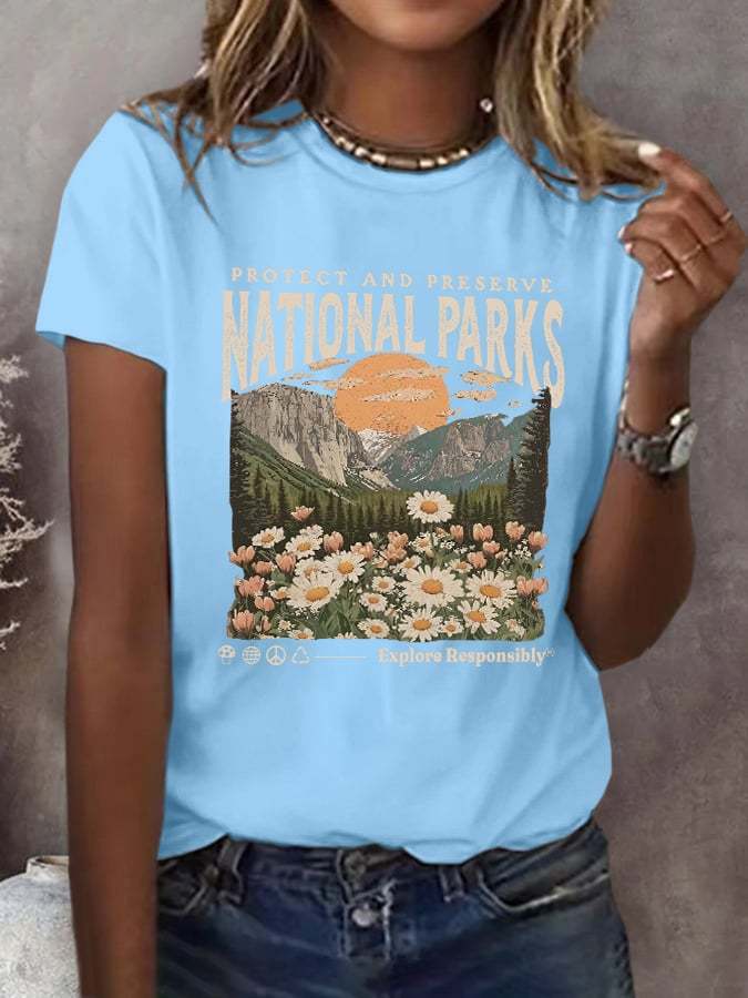 Women's Protect National Parks Printed Casual T-shirt