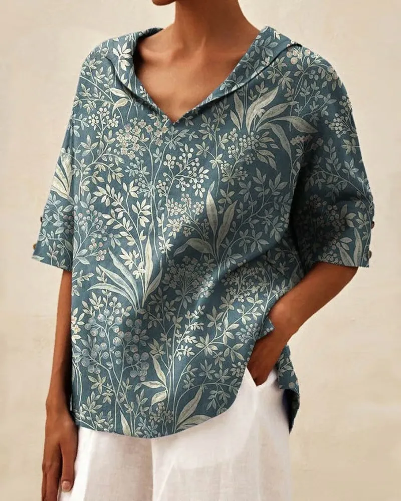 Mid-sleeve floral print blouse