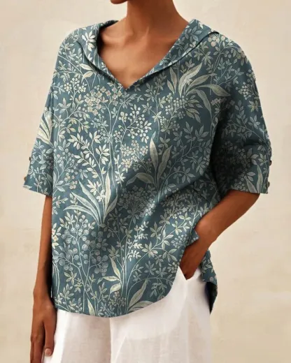 Mid-sleeve floral print blouse