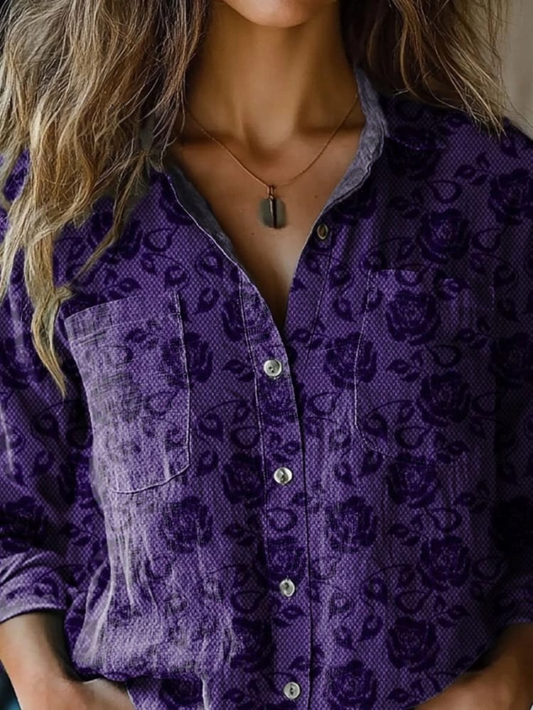 Goth Style Lace Pattern Printed Women's Casual Long Sleeve Comfortable Cotton Shirt