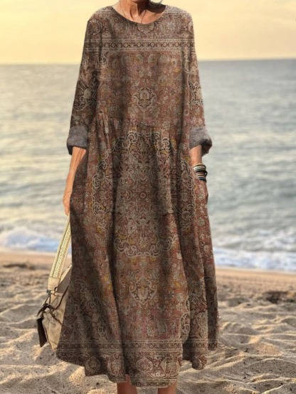 Women's Vintage Art Print Casual Long Sleeve Comfortable Cotton Shirt