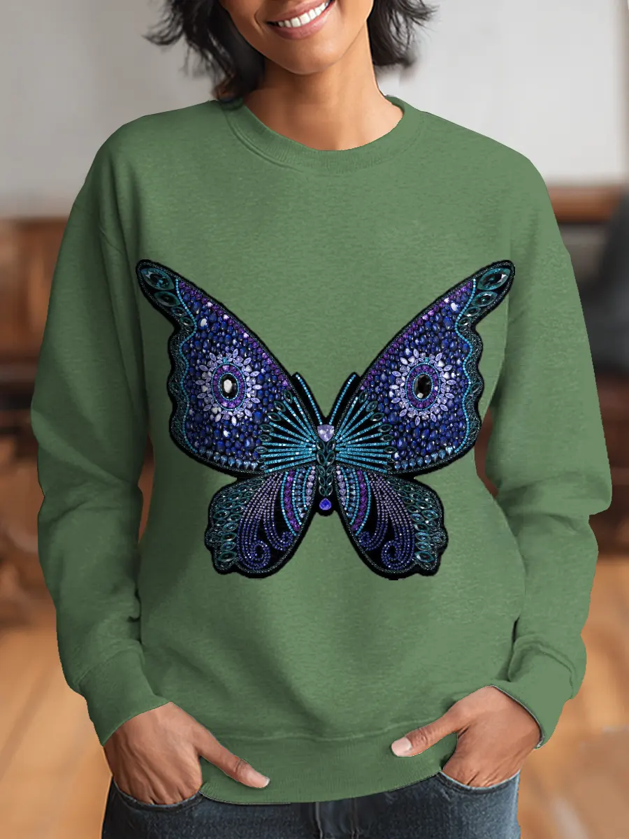 Women's Butterfly Art Print Casual Cotton Sweatshirt