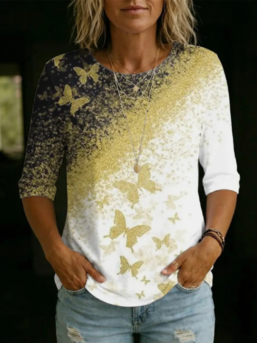 Butterfly Art Print Casual Cotton Shirt