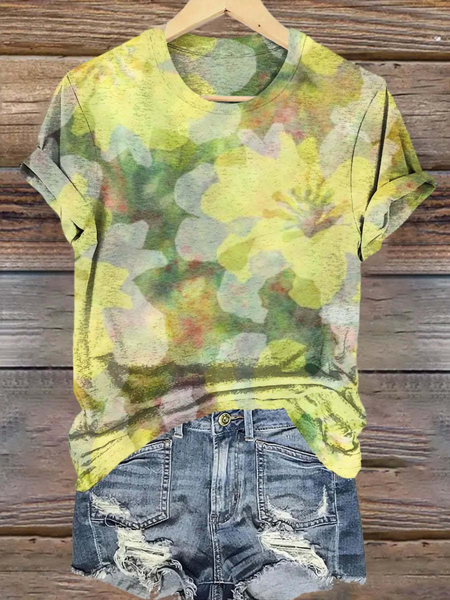 Floral Art Print Casual Cotton Shirt