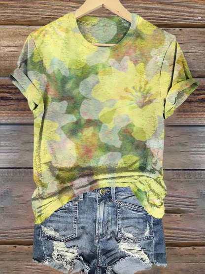 Floral Art Print Casual Cotton Shirt