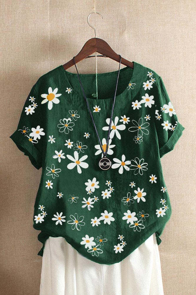 Floral Print Casual Round Neck Short Sleeves T-shirt