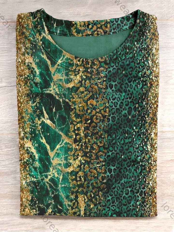 Women's Marble Leopard Patchwork Abstract Print Irregular Top