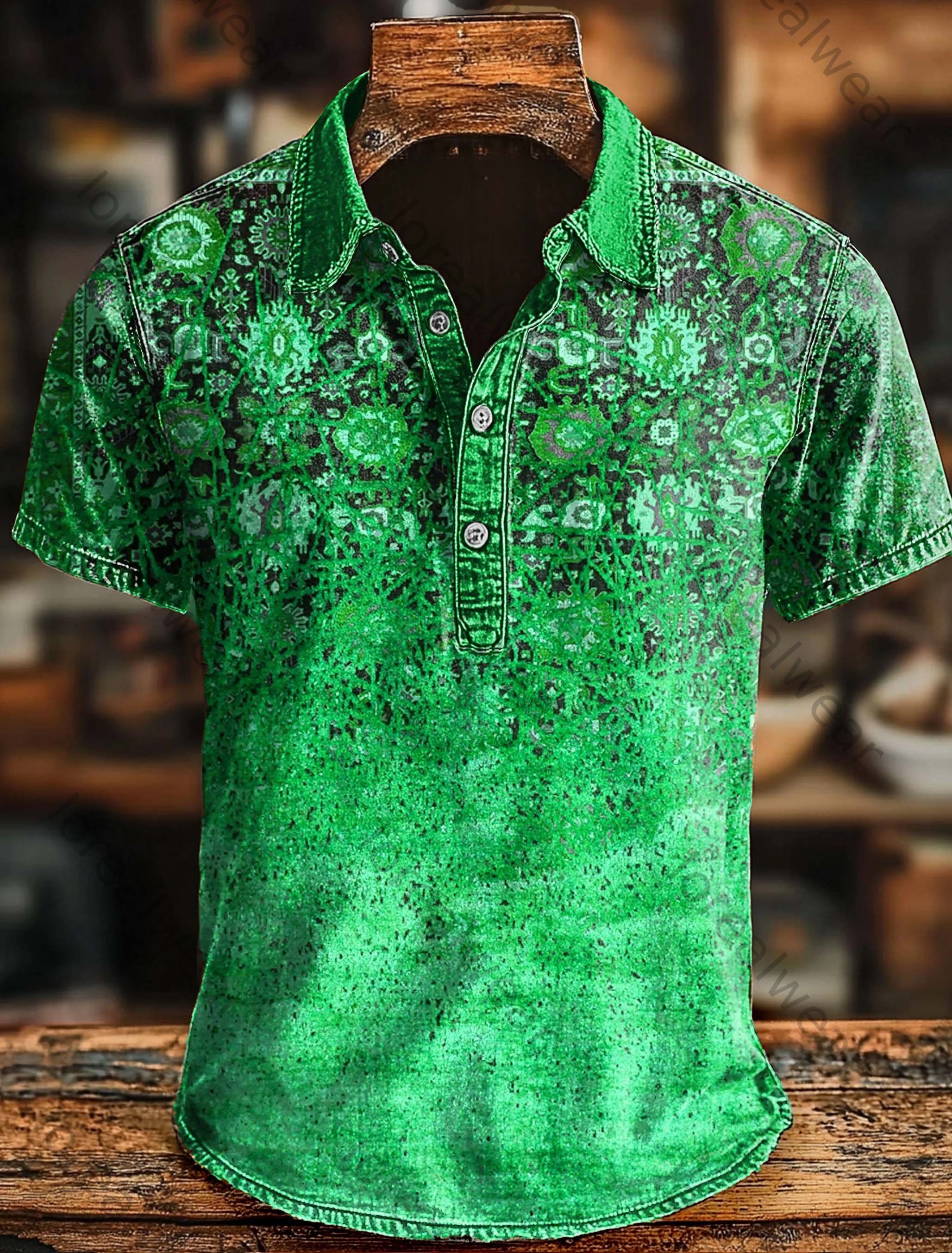 Retro Ethnic Art Print Casaul Short SLeeve Polo Shirt