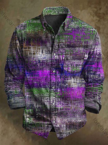 Abstract Colored Glass Print Casual Long-Sleeve Shirt