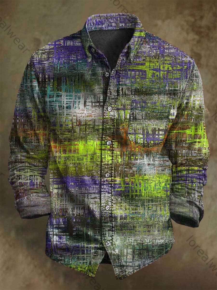 Abstract Colored Glass Print Casual Long-Sleeve Shirt
