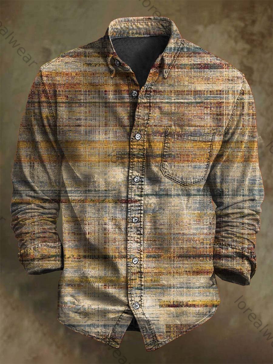 Vintage Aged Stripe Print Casual Long Sleeve Shirt