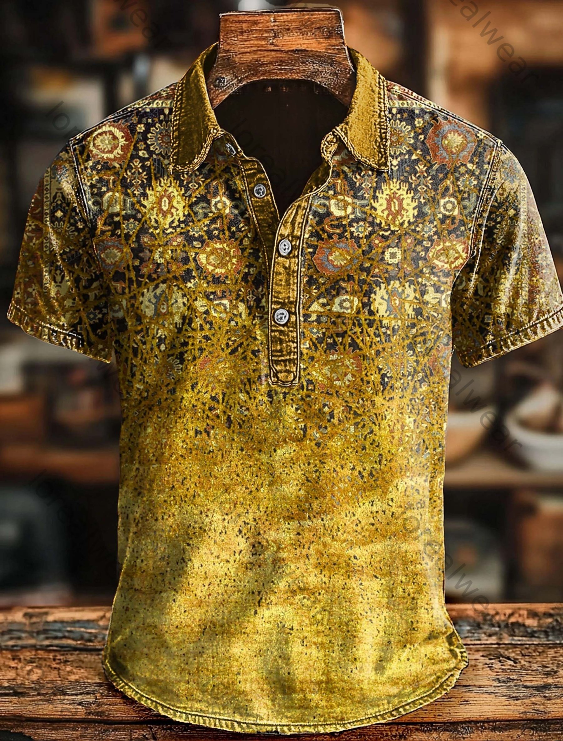 Retro Ethnic Art Print Casaul Short SLeeve Polo Shirt