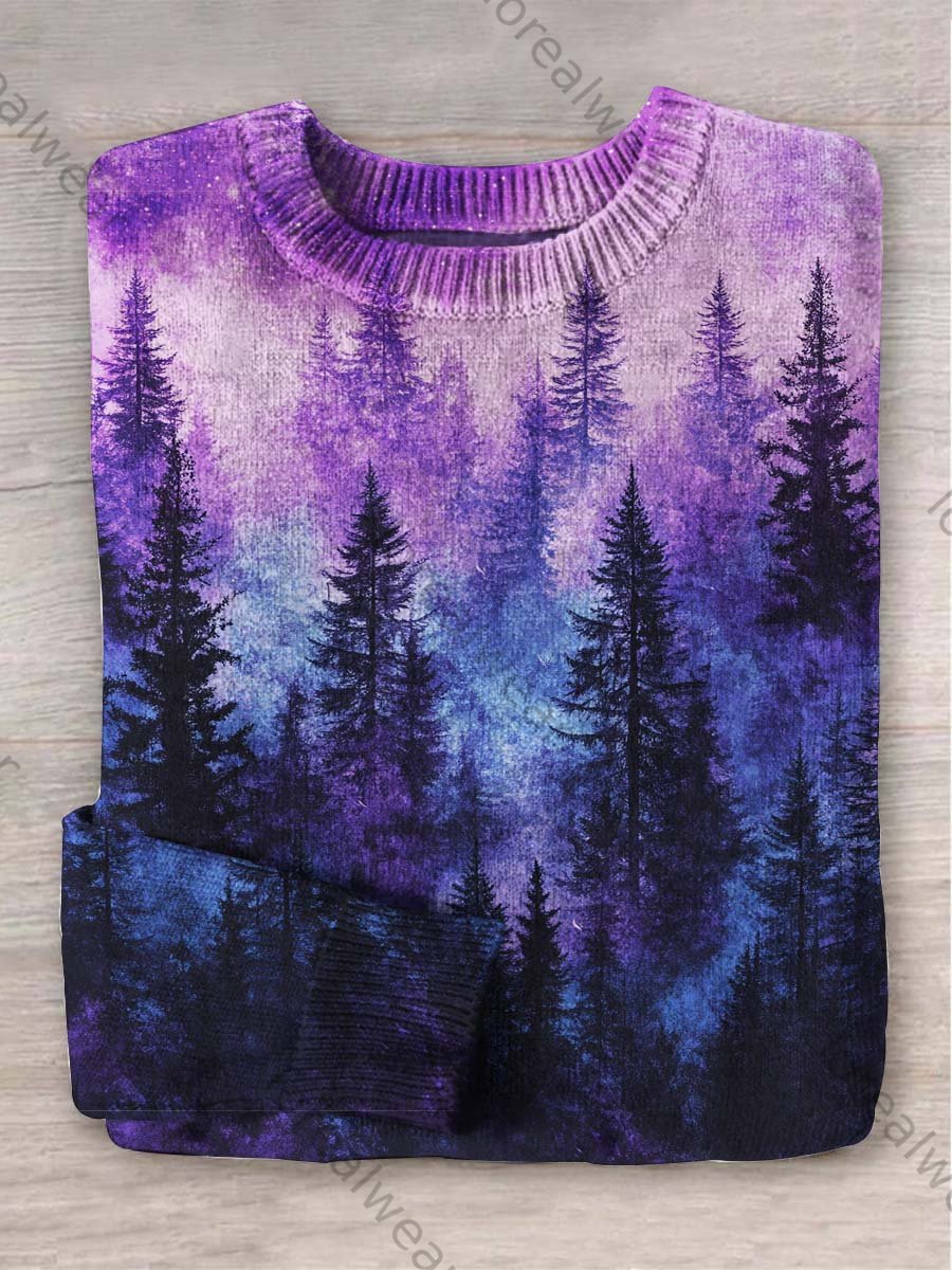 Unisex Luminous Forest Print Casual Sweater