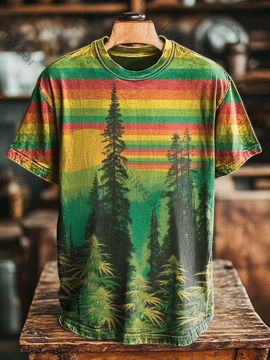Reggae Forest Cannabis Print Casual Short-Sleeve T-Shirt