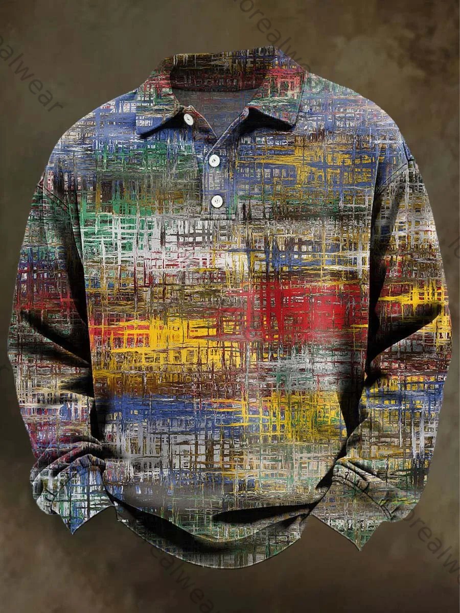 Abstract Colored Glass Print Casual Long-Sleeve Shirt