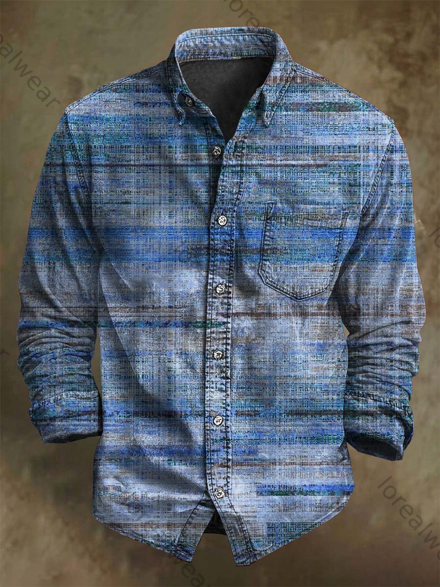 Vintage Aged Stripe Print Casual Long Sleeve Shirt