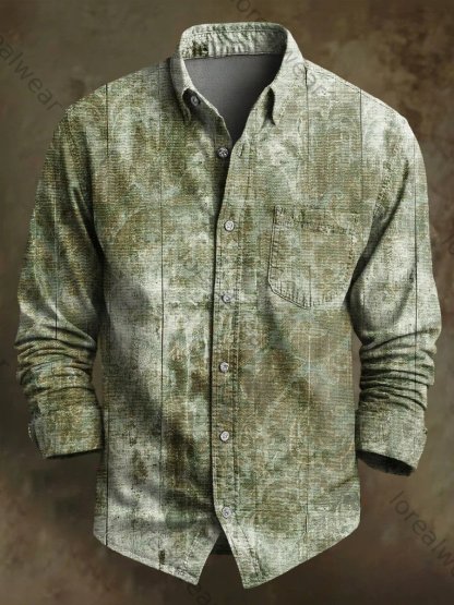 Green Gradient Vintage Paisley Pattern Print  Long Sleeve Shirt