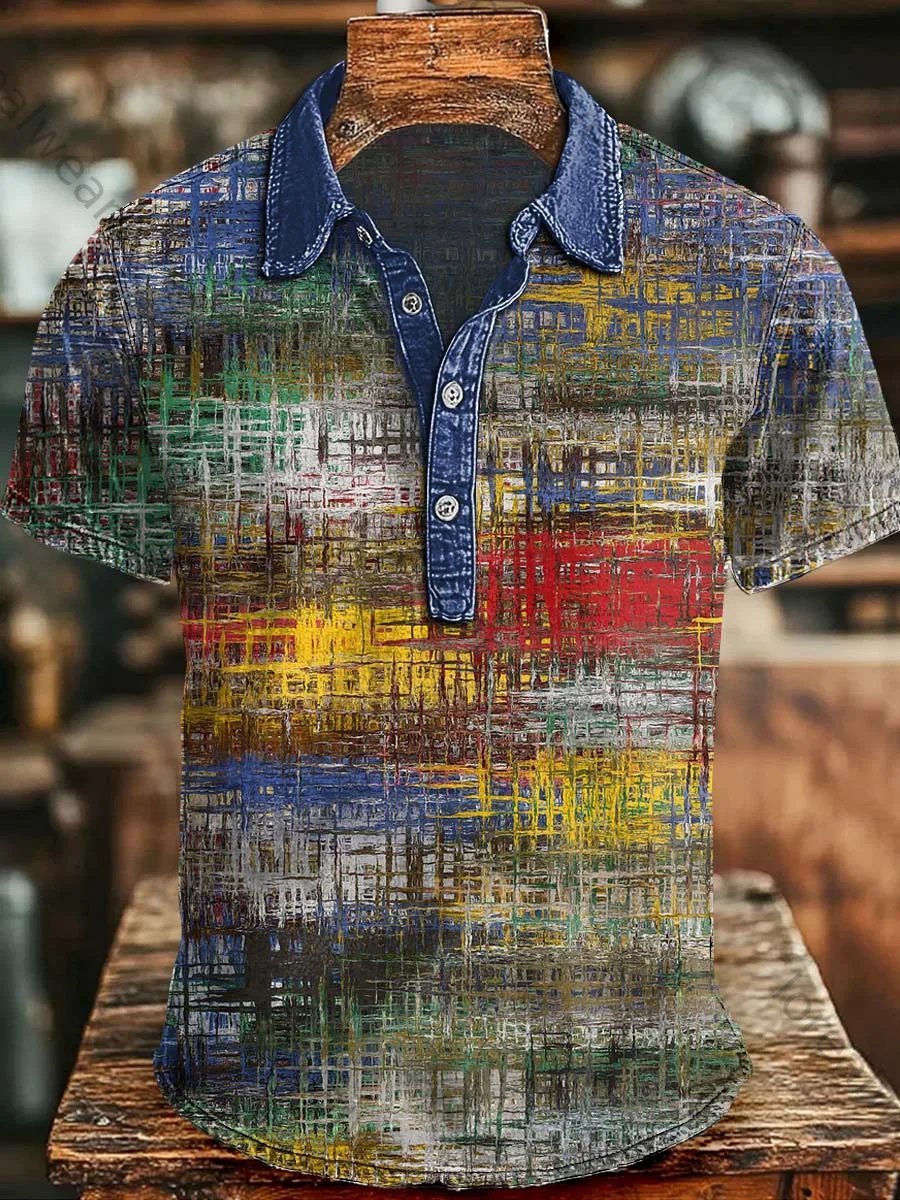 Abstract Colored Glass Print Casual Long-Sleeve Shirt
