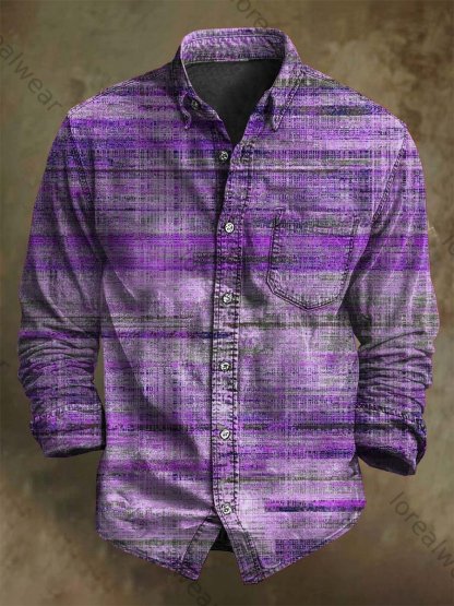 Vintage Aged Stripe Print Casual Long Sleeve Shirt