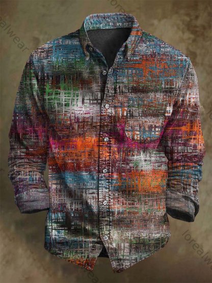 Abstract Colored Glass Print Casual Long-Sleeve Shirt