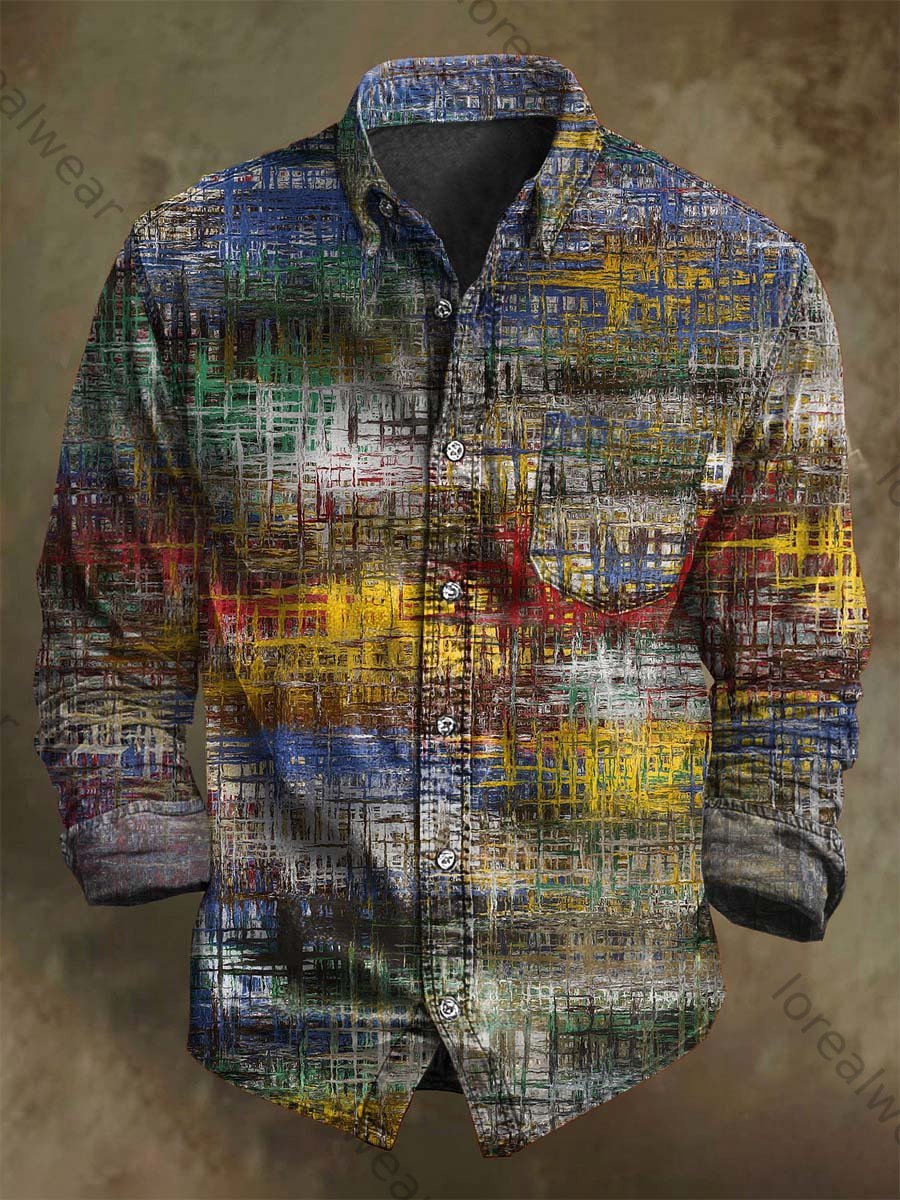 Abstract Colored Glass Print Casual Long-Sleeve Shirt