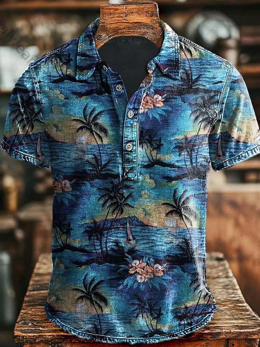 Summer Coconut Print Casual Polo Shirt