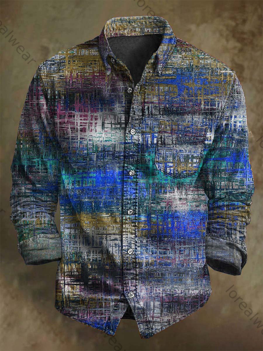 Abstract Colored Glass Print Casual Long-Sleeve Shirt