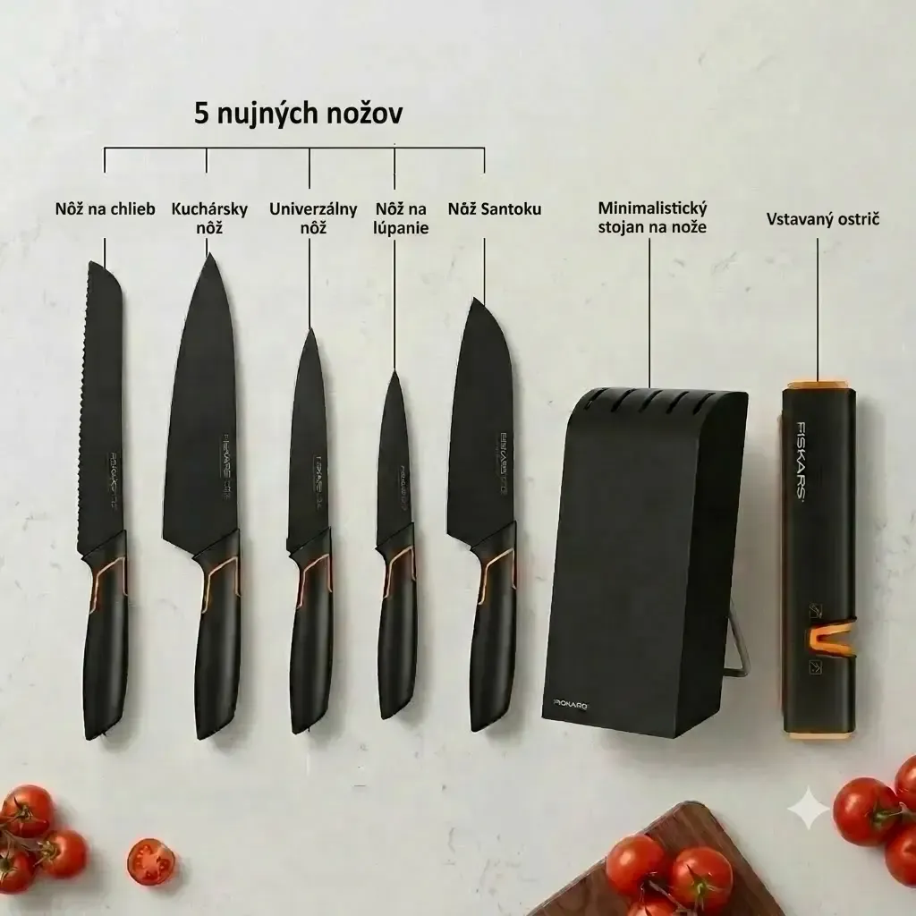 👩‍🍳👩‍🍳Limitovaná edícia: 5dielna sada nožov FISKARS® (s držiakom na nože) – rada FISKARS EDGE, ostré kuchynské nože + strúhadlo🔪🔪