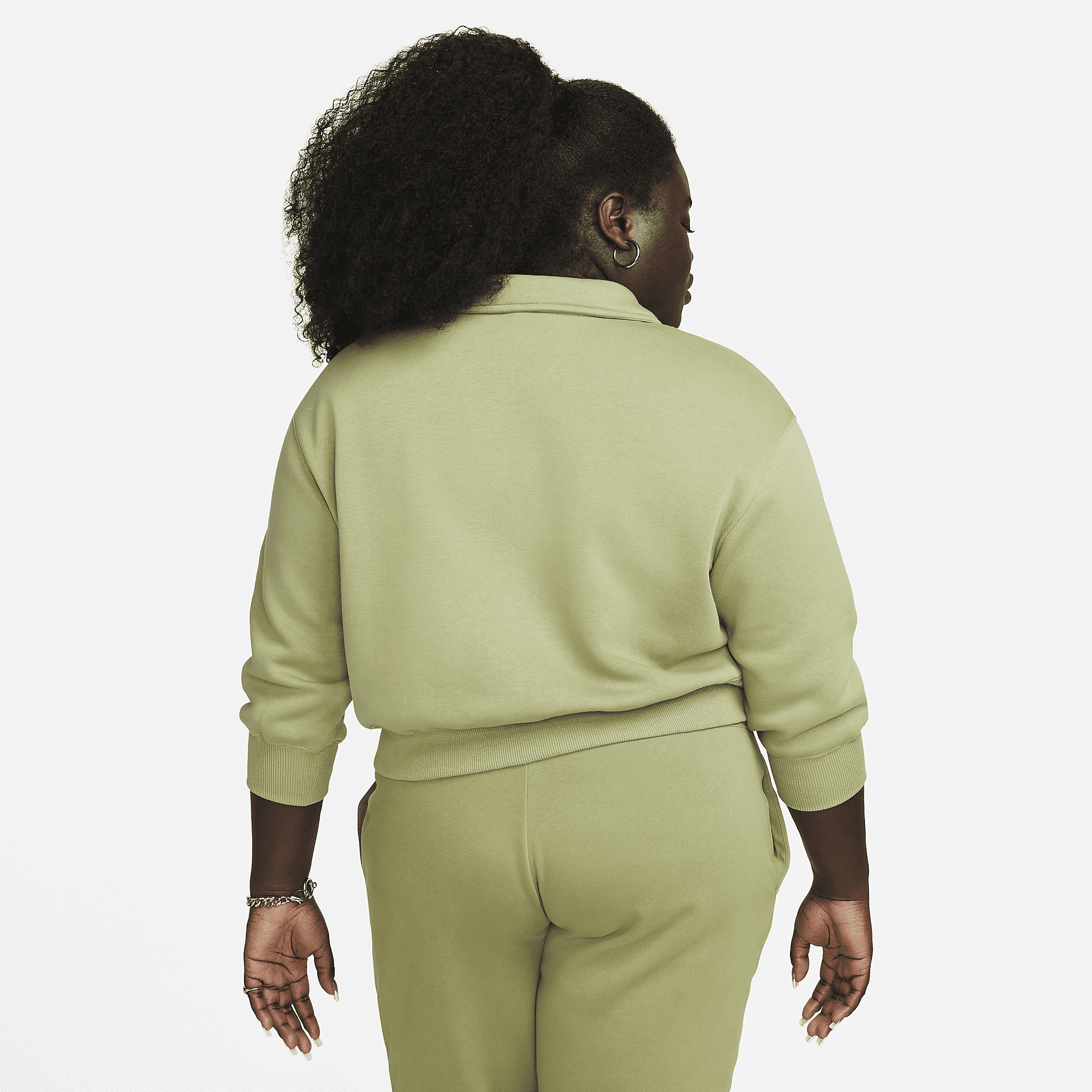 Sportswear  Fleece - Women's 3/4-Sleeve Crop Polo Sweatshirt (Plus Size)