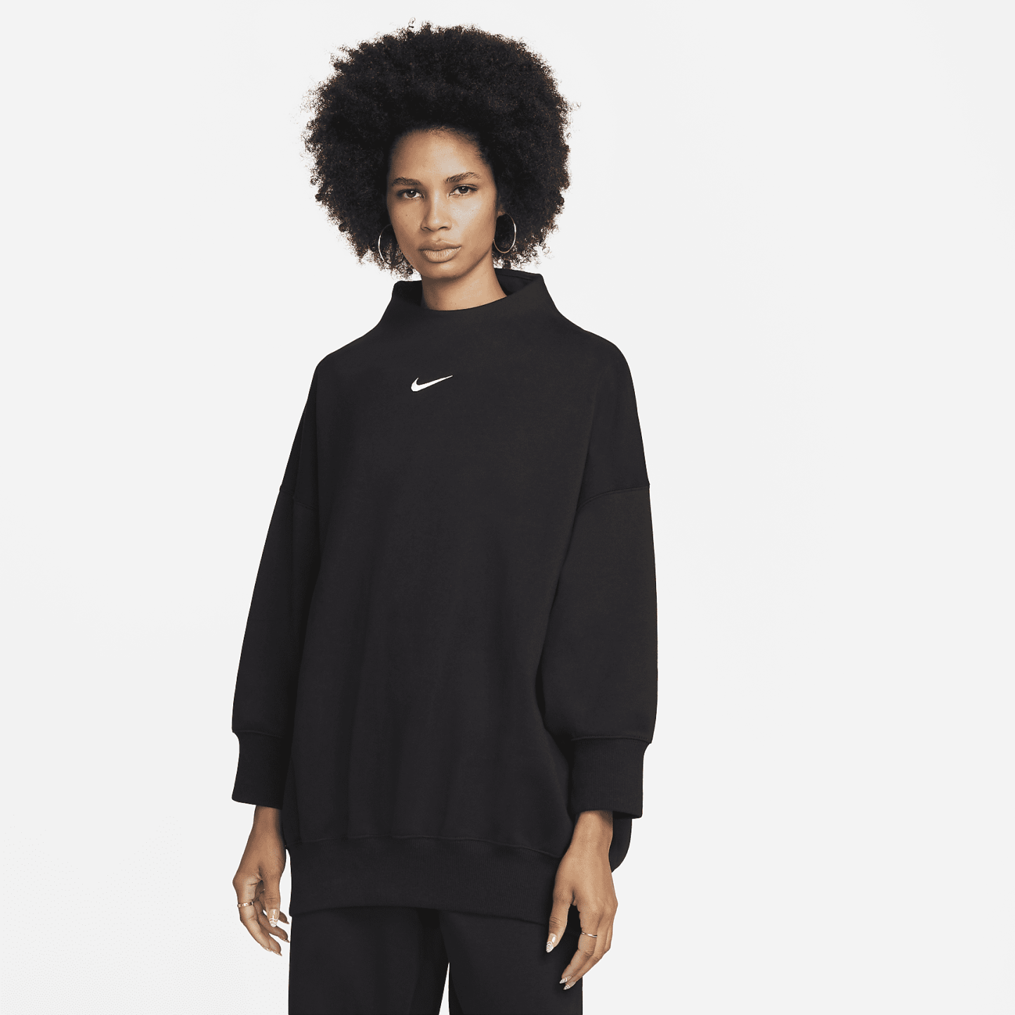 Sportswear Fleece - Women's Over-Oversized Mock-Neck 3/4-Sleeve Sweatshirt