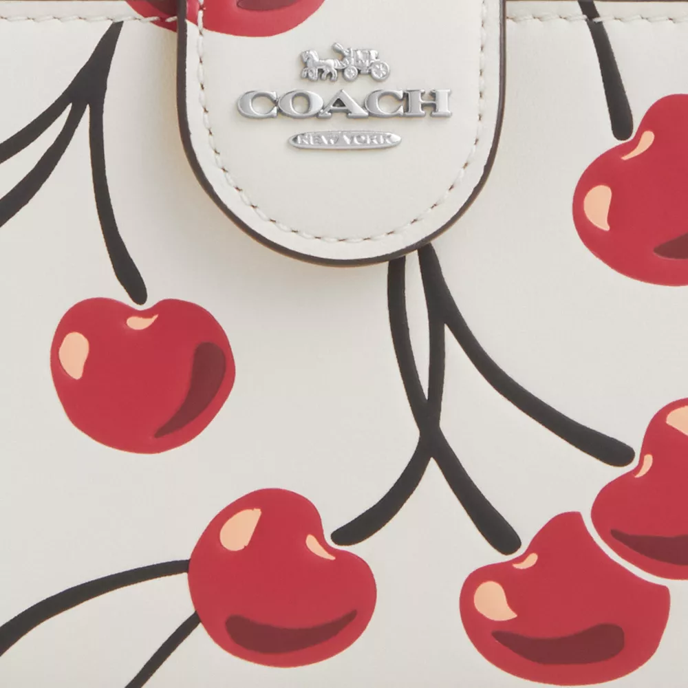 Medium Corner Zip Wallet With Cherry Print