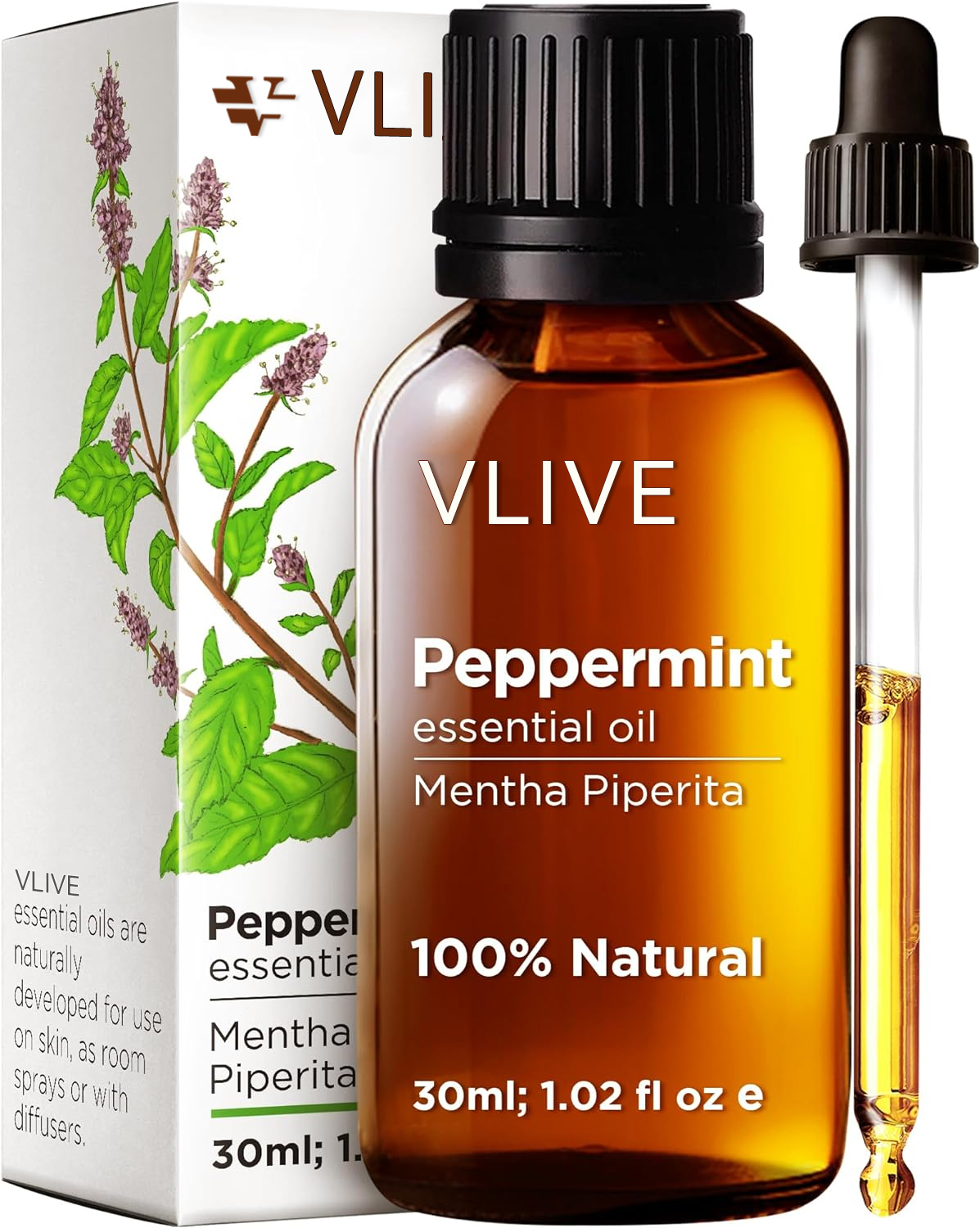 Vlivey®Peppermint Oil for Hair Growth - Therapeutic Mint Essential Oils - Premium Grade Natural Peppermint Essential Oil for Diffuser, Skin & Hair (30ml)