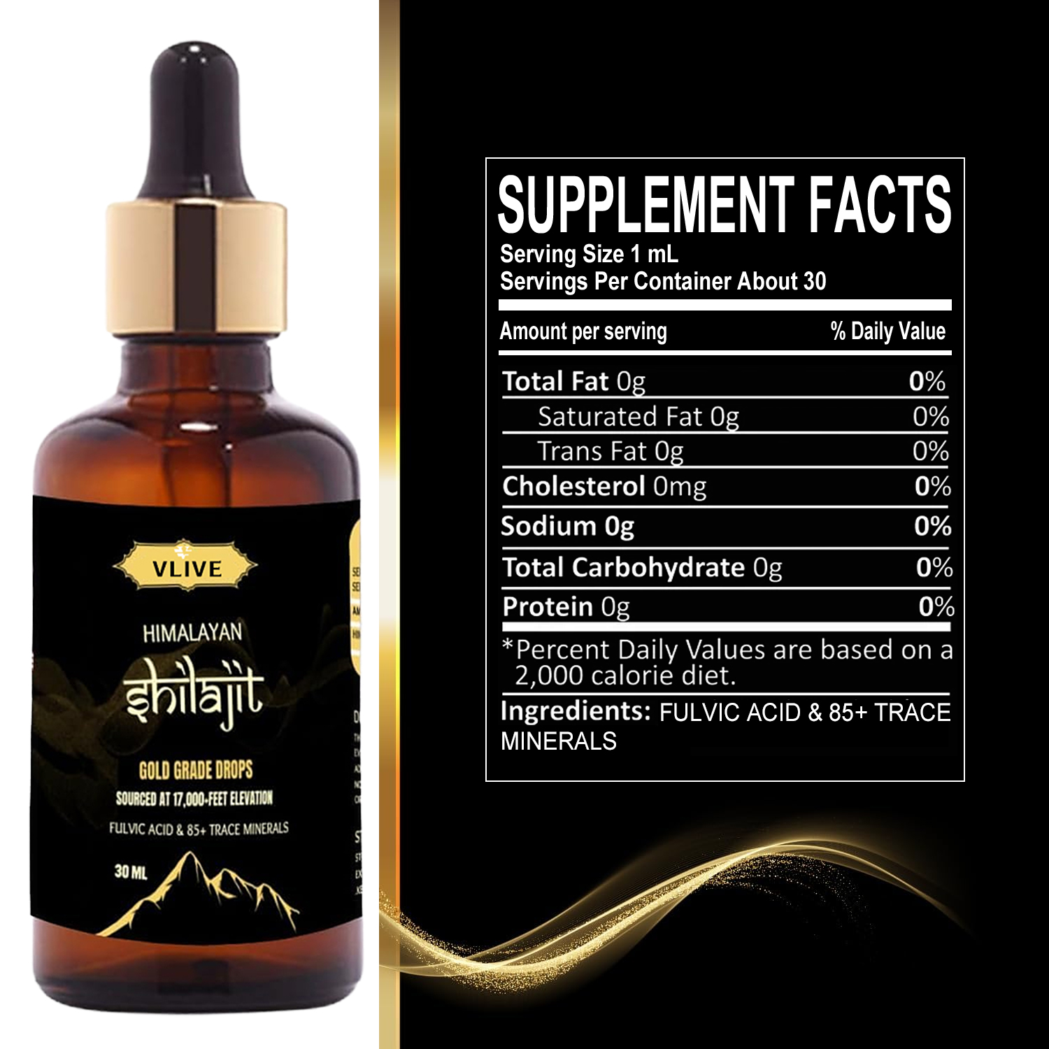 Vlivey® Pure Organic Himalayan Shilajit Drops for Men & women for Energy Boost & Immune Support (1.0 Oz / 30Ml)