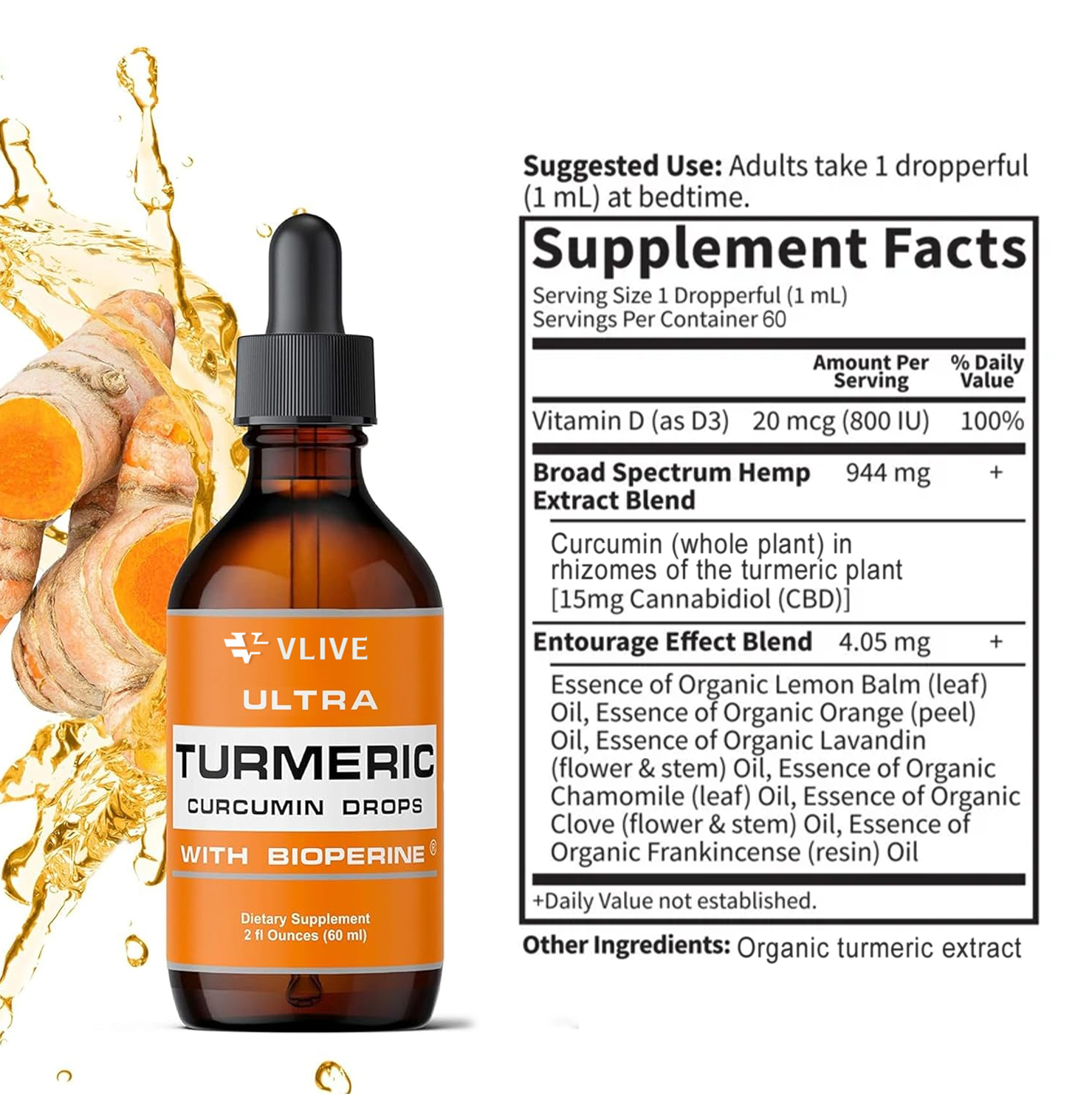 Vlivey®Liquid Turmeric Curcumin with Bioperine offering Best Absorption. Turmeric Extract with Black Pepper for Back, Knees and Hand Discomfort. Turmeric Drops for Joint Support