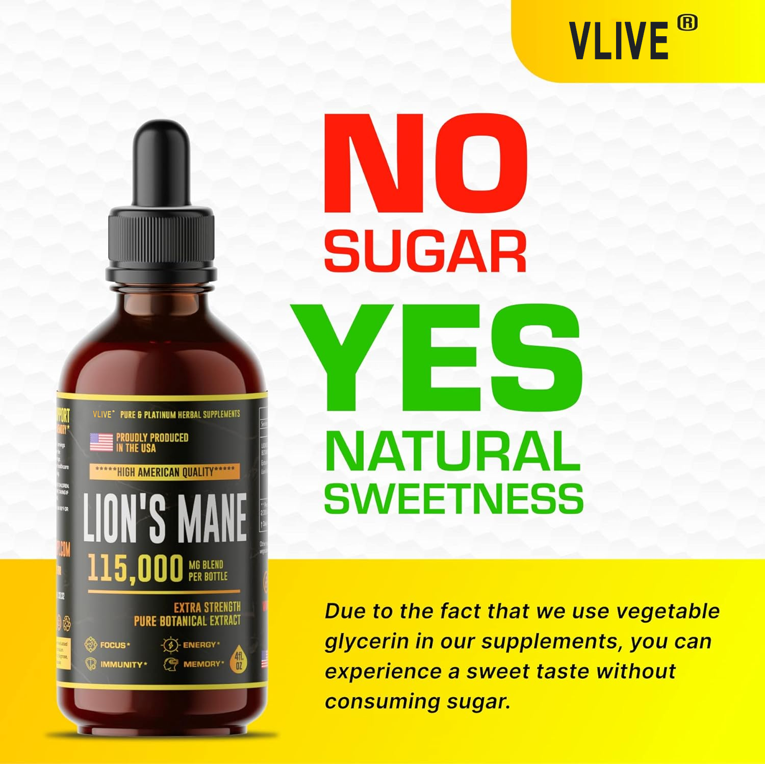 Vlivey®Lions Mane - Lions Mane Mushroom Supplement- Lions Mane Tincture - Natural Immune Support - Lions Mane Tincture for Memory, Focus & Clarity - Daily Mushroom Supplement - Vegan