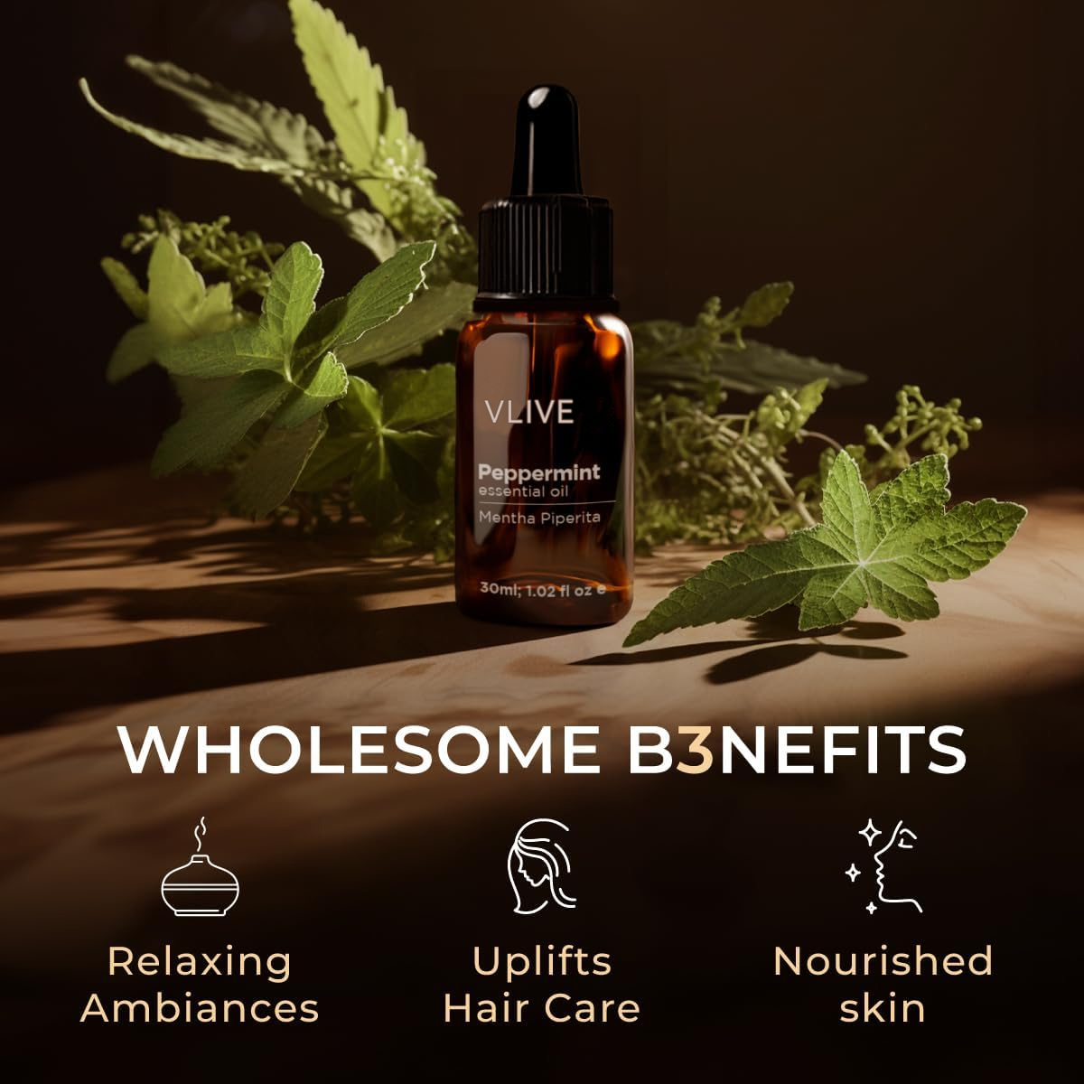 Vlivey®Peppermint Oil for Hair Growth - Therapeutic Mint Essential Oils - Premium Grade Natural Peppermint Essential Oil for Diffuser, Skin & Hair (30ml)