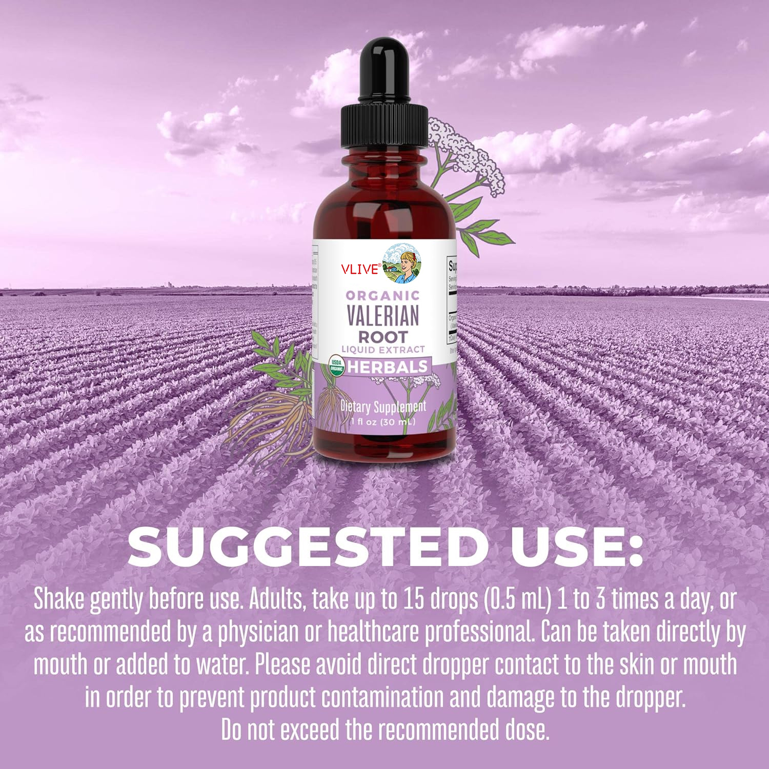 Vlivey®USDA Organic Valerian Root Drops | Support Sleep, Calm, and Stress Relief | Vegan | Non-GMO | Gluten Free | 60 Servings
