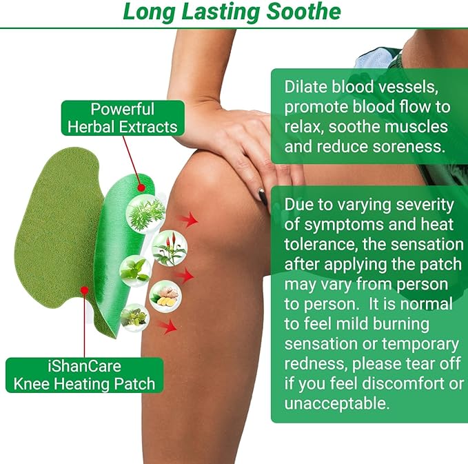 Knee Pain Patches, 24 Count Warming Herbal Plaster Maximum Strength Heat Patches, 8 Hours Deep Heating Extra Strength Joint Soreness Soothing Patch for Knees, Back, Neck, Shoulder