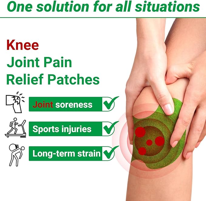 Knee Pain Patches, 24 Count Warming Herbal Plaster Maximum Strength Heat Patches, 8 Hours Deep Heating Extra Strength Joint Soreness Soothing Patch for Knees, Back, Neck, Shoulder