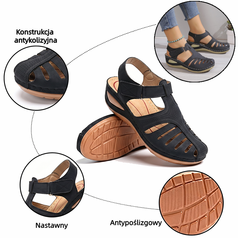 🔥 Damskie letnie sandały ortopedyczne — Wsparcie łuku stopy — Ergonomiczna konstrukcja — Lekkie i wygodne: Ciesz się całodziennym komfortem chodzenia ✅