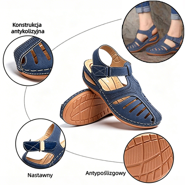 🔥 Damskie letnie sandały ortopedyczne — Wsparcie łuku stopy — Ergonomiczna konstrukcja — Lekkie i wygodne: Ciesz się całodziennym komfortem chodzenia ✅